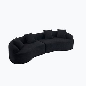 KWPZQEB 110Inch Compression Sponge Sofa, Chenille Curved Modular Sectional for Apartment