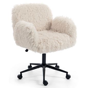 KWPZQEB Lamb wool Criss Cross Swivel Chair with 5-Gear Adjustable Armrests & Wheels for Home
