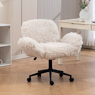 KWPZQEB Lamb wool Criss Cross Swivel Chair with 5-Gear Adjustable Armrests & Wheels for Home