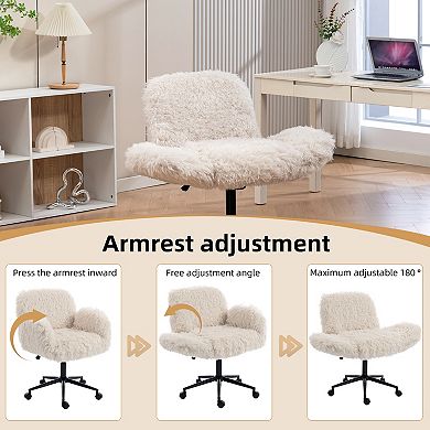 KWPZQEB Lamb wool Criss Cross Swivel Chair with 5-Gear Adjustable Armrests & Wheels for Home