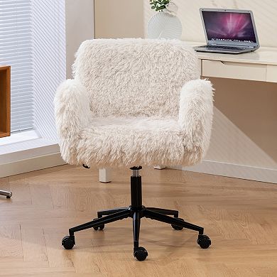 KWPZQEB Lamb wool Criss Cross Swivel Chair with 5-Gear Adjustable Armrests & Wheels for Home