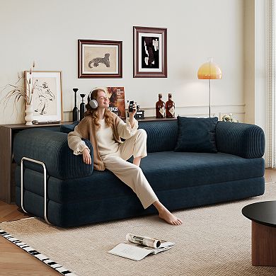 KWPZQEB 78.8Inch Convertible Floor Sofa Bed, Corduroy Compression Sofa for Living Room