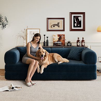 KWPZQEB 78.8Inch Convertible Floor Sofa Bed, Corduroy Compression Sofa for Living Room