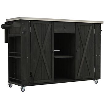 KWPZQEB Fir Wood Outdoor Kitchen Island with Stainless Steel Top & Towel,Spice Racks & Bottle Opener