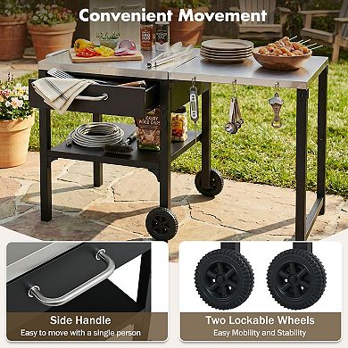KWPZQEB Portable BBQ Cart with Foldable Top & Storage, Outdoor Prep Station for Backyard