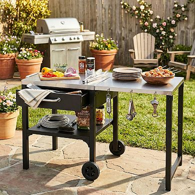 KWPZQEB Portable BBQ Cart with Foldable Top & Storage, Outdoor Prep Station for Backyard