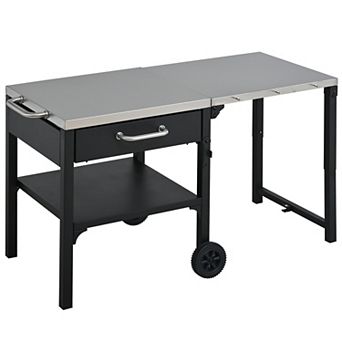 KWPZQEB Portable BBQ Cart with Foldable Top & Storage, Outdoor Prep Station for Backyard