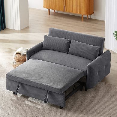 KWPZQEB 57.48Inch Pull-out Sofa Bed, Loveseat Sofa with 2 Throw Pillows & USB Ports for Living Room