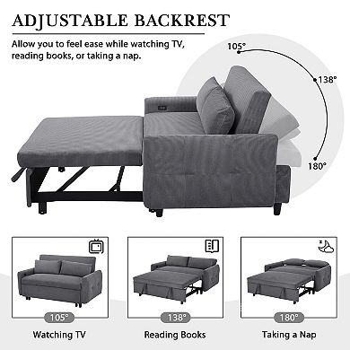KWPZQEB 57.48Inch Pull-out Sofa Bed, Loveseat Sofa with 2 Throw Pillows & USB Ports for Living Room