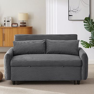 KWPZQEB 57.48Inch Pull-out Sofa Bed, Loveseat Sofa with 2 Throw Pillows & USB Ports for Living Room