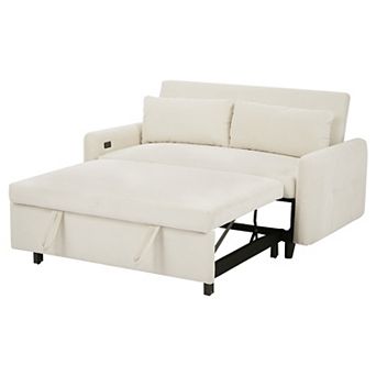 KWPZQEB 57.48Inch Pull-out Sofa Bed, Loveseat Sofa with 2 Throw Pillows & USB Ports for Living Room