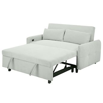 KWPZQEB 57.48Inch Pull-out Sofa Bed, Loveseat Sofa with 2 Throw Pillows & USB Ports for Living Room