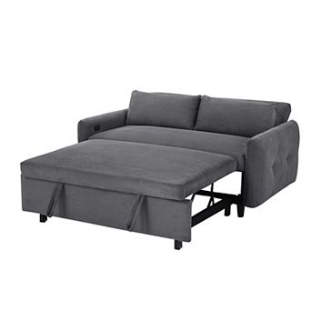 KWPZQEB 57.48Inch Pull-out Sofa Bed, Loveseat Sofa with 2 Throw Pillows & USB Ports for Living Room