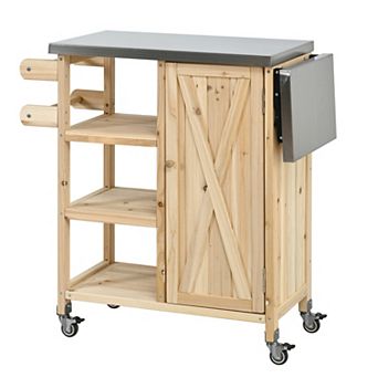 KWPZQEB Farmhouse Patio Kitchen Island with Storage & Towel Rack, Lockable Wheels & Foldable Top
