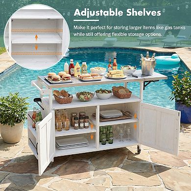 KWPZQEB Foldable Outdoor Kitchen Island with Lockable Wheels & Storage, Towel Rack & Spice Rack