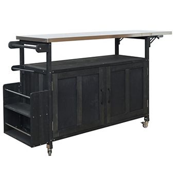 KWPZQEB Foldable Outdoor Kitchen Island with Lockable Wheels & Storage, Towel Rack & Spice Rack