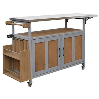 KWPZQEB Foldable Outdoor Kitchen Island with Lockable Wheels & Storage, Towel Rack & Spice Rack