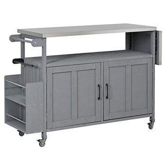 KWPZQEB Foldable Outdoor Kitchen Island with Lockable Wheels & Storage, Towel Rack & Spice Rack