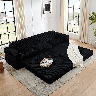KWPZQEB 112.6Inch L-shape Modular Sectional Sofa, Corduroy Comfy Compressed Sofa with Chaise