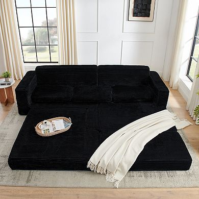 KWPZQEB 112.6Inch L-shape Modular Sectional Sofa, Corduroy Comfy Compressed Sofa with Chaise