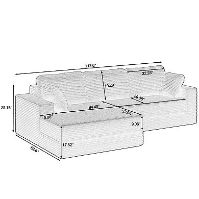 KWPZQEB 112.6Inch L-shape Modular Sectional Sofa, Corduroy Comfy Compressed Sofa with Chaise