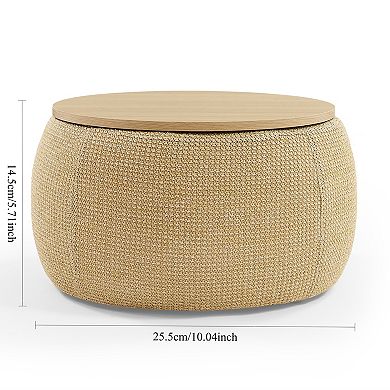 KWPZQEB 2 in 1 Function Coffee Table, Round Storage Ottoman with Wooden Top for Living Room