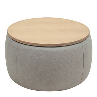 KWPZQEB 2 in 1 Function Coffee Table, Round Storage Ottoman with Wooden Top for Living Room
