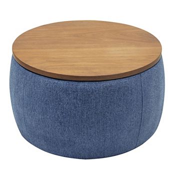 KWPZQEB 2 in 1 Function Coffee Table, Round Storage Ottoman with Wooden Top for Living Room