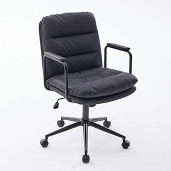 KWPZQEB Rolling Swivel PU Leather Office Chair with Mid Back & Arms, Ergonomic Chair for Office