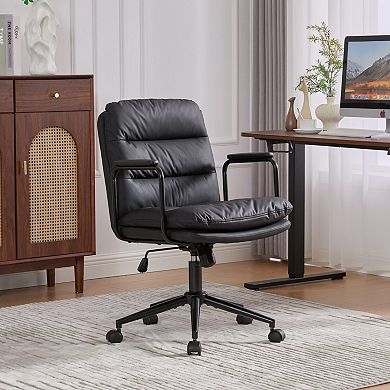 KWPZQEB Rolling Swivel PU Leather Office Chair with Mid Back & Arms, Ergonomic Chair for Office