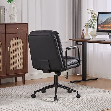KWPZQEB Rolling Swivel PU Leather Office Chair with Mid Back & Arms, Ergonomic Chair for Office