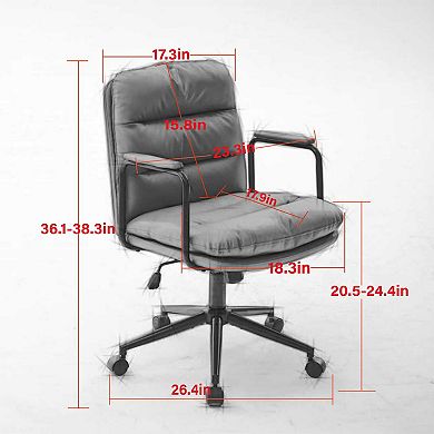 KWPZQEB Rolling Swivel PU Leather Office Chair with Mid Back & Arms, Ergonomic Chair for Office