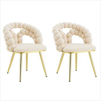 KWPZQEB 2 pc Velvet Dining Chair with Bubble Back, Accent Chair with Gold Metal Legs for Dining Room