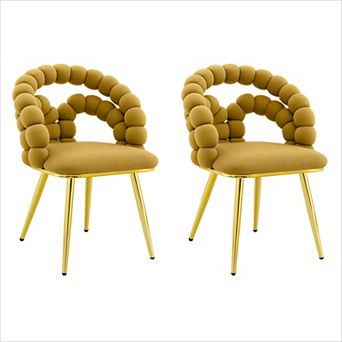 KWPZQEB 2 pc Velvet Dining Chair with Bubble Back, Accent Chair with Gold Metal Legs for Dining Room