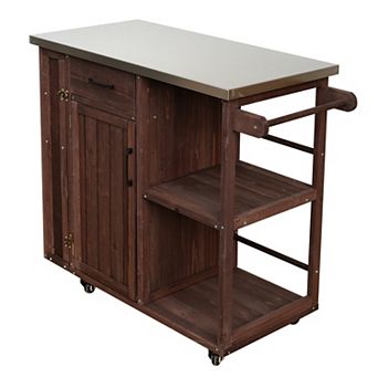 KWPZQEB Fir Wood Prep Station with Stainless Top & Storage, Outdoor Kitchen Island with Spice Rack