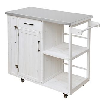 KWPZQEB Fir Wood Prep Station with Stainless Top & Storage, Outdoor Kitchen Island with Spice Rack