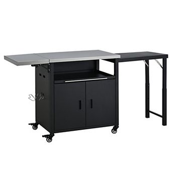 KWPZQEB Patio Dining Cart with Foldable Top, Storage & Trash Rack, BBQ Cart for Backyard, Patio