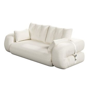 KWPZQEB 78.7Inch Multi-Functional Foldable Sofa Bed, 3-in-1 Teddy Fabric Foam Sofa for Living Room