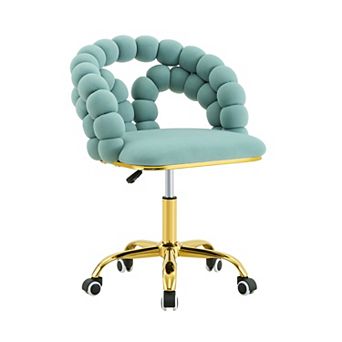 KWPZQEB Velvet Adjustable Swivel Desk Chair with Bubble Back & Gold Metal Base for Bedroom