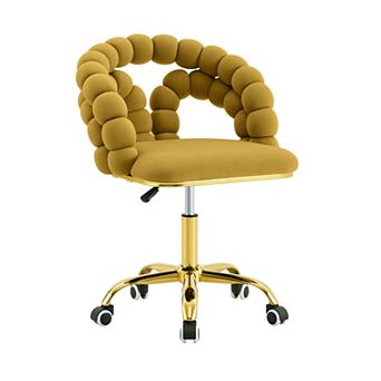 KWPZQEB Velvet Adjustable Swivel Desk Chair with Bubble Back & Gold Metal Base for Bedroom