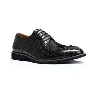 Men's Crocodile Embossed Dress Shoes Retro Lace-Up Formal Derby Shoes