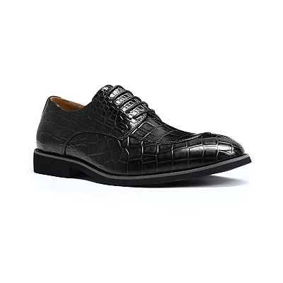 retro mens dress shoes Men's Crocodile Embossed Dress Shoes Retro Lace-Up Formal Derby Shoes