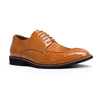 Men's Crocodile Embossed Dress Shoes Retro Lace-Up Formal Derby Shoes