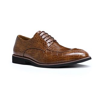 Men's Crocodile Embossed Dress Shoes Retro Lace-Up Formal Derby Shoes