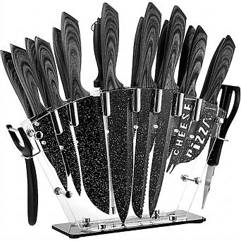 19 pc Kitchen Knife Set with Block High-Carbon Stainless Steel Knives and Accessories