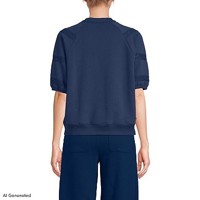 Women's Lands' End Puff Lace Sleeve Sweatshirt
