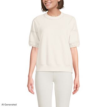 Women's Lands' End Puff Lace Sleeve Sweatshirt