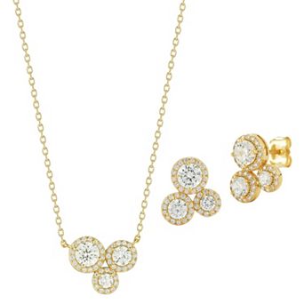 Sunkissed Sterling Sterling Silver Cubic Zirconia Trio Cluster Necklace & Stud Earring Set