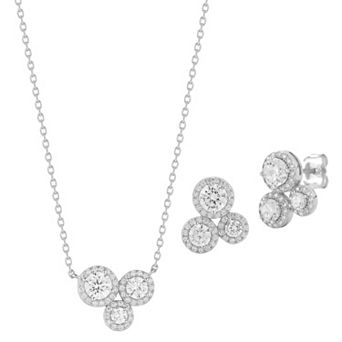 Sunkissed Sterling Sterling Silver Cubic Zirconia Trio Cluster Necklace & Stud Earring Set