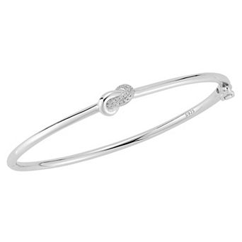 Sunkissed Sterling Sterling Silver Cubic Zirconia Half Pave Love Knot Bangle Bracelet